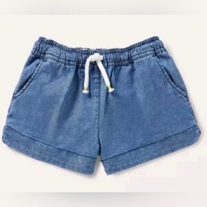 Mini Boden Blue Chambray Heart Pockets and White Elastic Waist Shorts